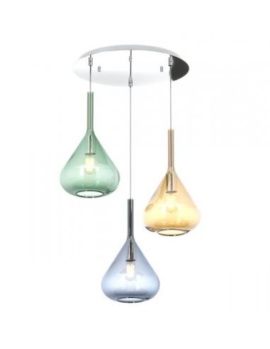 Top Light - Kona 1177CRS3TMC Suspension lamp chrome 3 lights amber green and blue glass