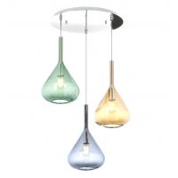 Top Light - Kona 1177CRS3TMC Suspension lamp chrome 3 lights amber green and blue glass