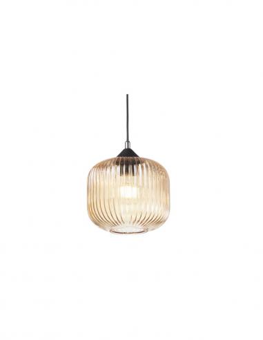 Fabas 3584-40-125 Dock Lampada a sospensione in vetro rigato Ambra