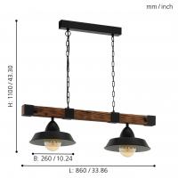 Eglo 49684 OLDBURY Suspension lamp 2 lights with wooden base