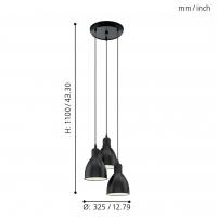 Eglo 49465 PRIDDY Suspension lamp 3 lights round base Ø32,5 black