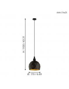 Eglo 33345 ROCCAFORTE Suspension lamp carved hemisphere Ø17,5 black and gold 2