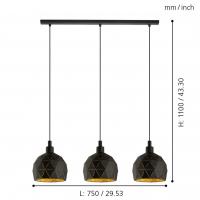 Eglo 97846 ROCCAFORTE Suspension lamp 3 lights hemispheres carved black and gold metal