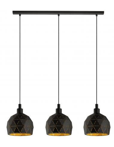 Eglo 97846 ROCCAFORTE Suspension lamp 3 lights hemispheres carved black and gold metal