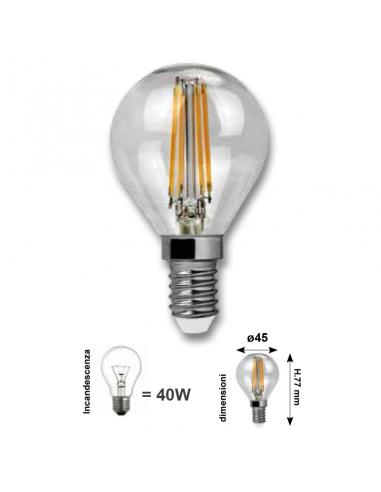 Luce Più FLSFE14BC Lampadina filamento trasparente led E14 4W 3000K 45x77mm