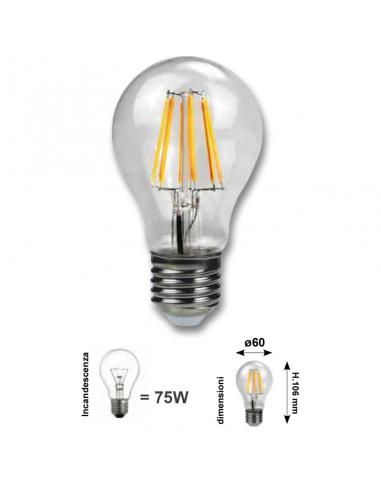 Luce Più FL60E27BC Lampadina filamento goccia led E27 8W 3000K 60x106mm