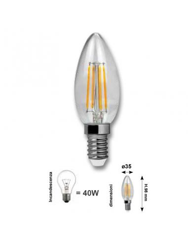 Luce Più FLOLE14BC Lampadina Filamento Led Oliva E14 4W 3000K 35x98mm