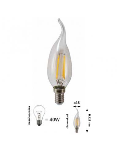 Luce Più FLCVE14BC Windblown LED Filament Bulb E14 4W 3000K 35x120mm