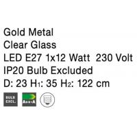 NOVA LUCE 9426731 Prisma Pendant lamp Gold Transparent glass