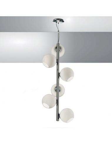 Perenz 5670 Lampadario sospensione cromo lucido sfere vetro bianco