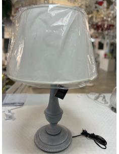 Luce Più DBL100G/CRACLE-NERO Lampada da tavolo legno cracle grigio e paralume bianco
