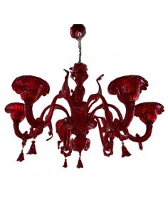 Vintage LADUCA6LRS Ducale Red Murano Glass Chandelier 6 lights