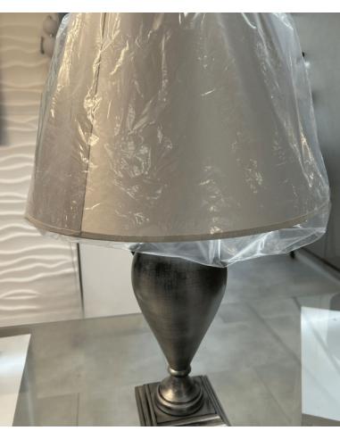 Luce Più DBL 070/G Lampada da tavolo legno argento e paralume grigio satinato
