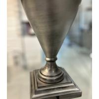 Luce Più DBL 070/G Silver wooden table lamp and satin gray lampshade