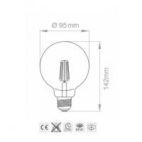 Luce Più FLGL95E27BN Lampadina Filamento Led Globo E27 8W 4000K 95x142mm