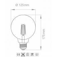 Luce Più FLGL125E27BC Lampadina Filamento Led Globo E27 8W 3000K 125x175mm