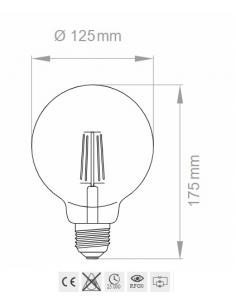 Luce Più FLGL125E27BN Lampadina Filamento Led Globo E27 8W 4000K 125x175mm 2
