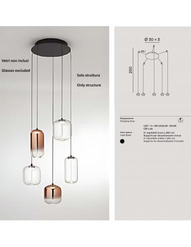 Perenz 8158NLC HUNTER Lampadario a sospensione in metallo nero SOLO STRUTTURA