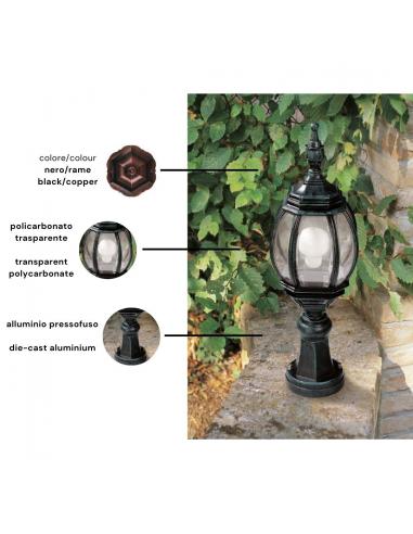 Moretti Luce 25R1.6 Small traditional outdoor floor lamp in black/copper