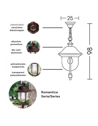 Moretti Luce 642.6 Romantica Lampada da sospensione per esterni nero/ramato