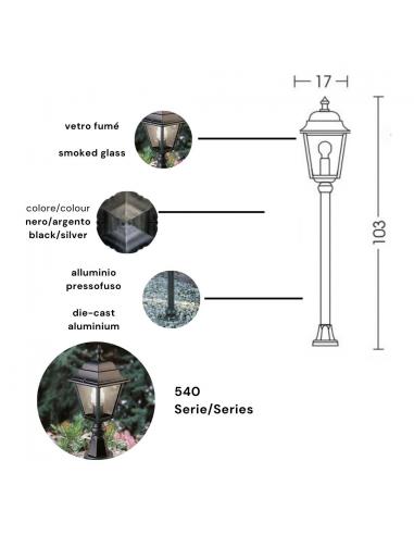 Moretti Luce 59R2.3 Lampada da terra paletto classico 103cm nero e argento