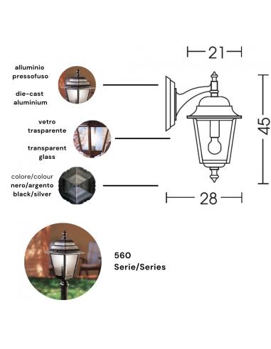 Moretti Luce 561.3 Lampada da parete applique tradizionale per esterni nero e argento