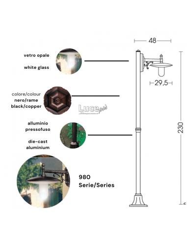 Moretti Luce 981.24.6 Palo/Lampione per esterni 2,30m nero rame