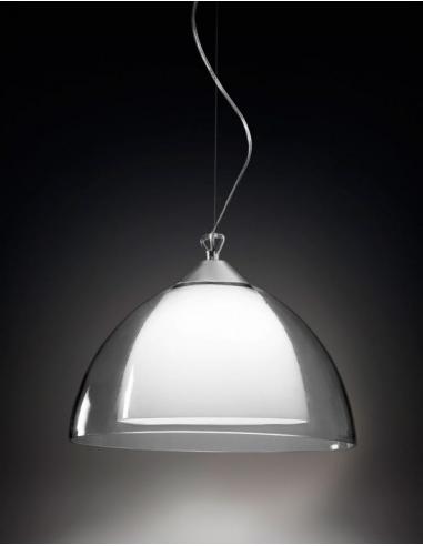 SOSPENSIONE CROMO LUCIDO C/ VETRO TRASPARENTE E BIANCO 44x30cm