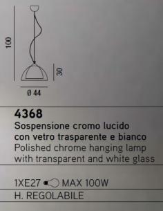 SUSPENSION POLISHED CHROME C/ CLEAR GLASS AND WHITE 44x30cm 2