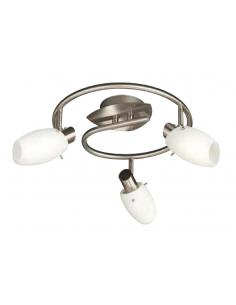 Usagi - Lampada da soffitto spirale spot 3 luci acciaio spazzolato e vetro satinato bianco