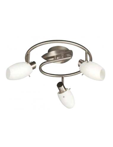 Usagi - ceiling Lamp spiral, spot, 3 lights, brushed stainless steel and white satin glass