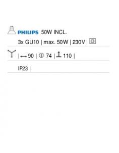 set of 3 spotlights recessed round adjustable white Massive 2