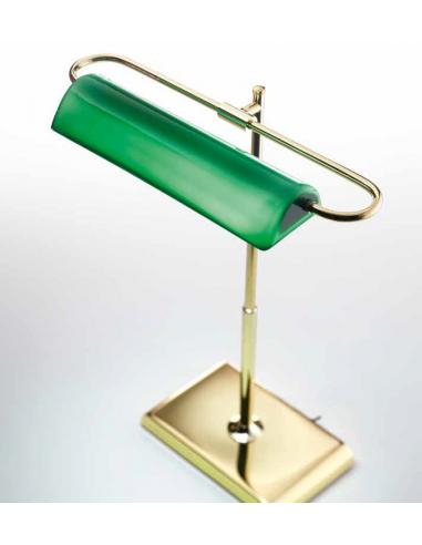 Table lamp in metal, polished brass with green glass LED