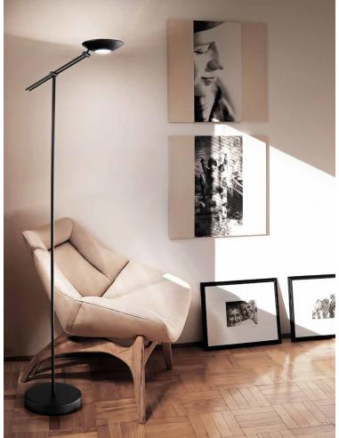 Floor lamp adjustable in metal colour black with frosted glass