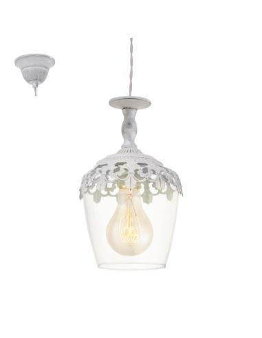 SUDBURY - SOSPENSIONE Ø17CM 1X60W E27 ACCIAIO, BIANCO\VETRO, CHIARO