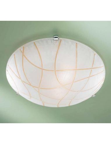 Plafoniera bianca con righe ambra D40 particolari cromo