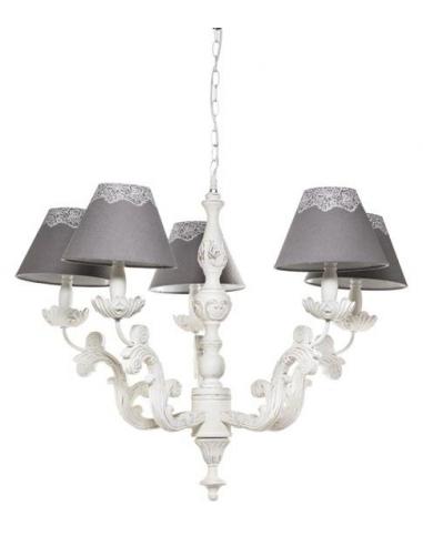 Lampadario Shabby Chic 5 luci in legno bianco