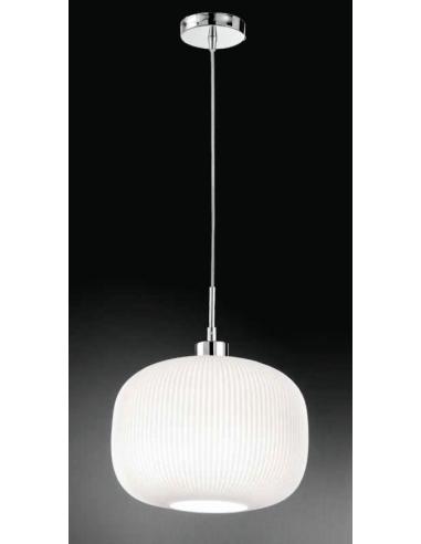 Suspension in polished chrome with glass pleated white