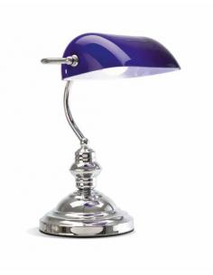 Table lamp polished chrome with blue glass
