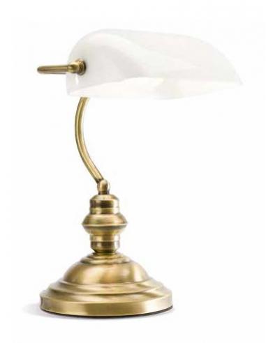 Table lamp burnished brass with white glass
