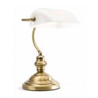 Table lamp burnished brass with white glass