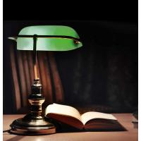 Table lamp polished brass with green glass