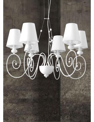 Contemporanea AISHA/S Lampadario Bianco Paralumi in Tessuto