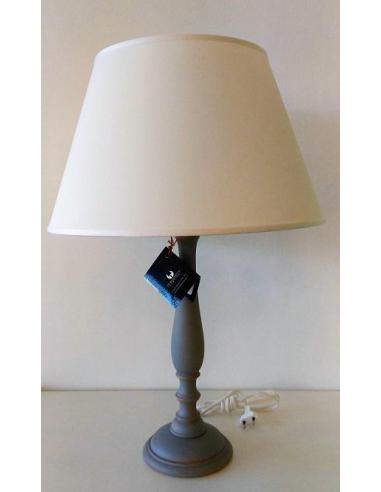 Luce Più DBL 017/G/GRIGIO Lampada tavolo legno grigio paralume bianco